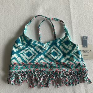 Arizona Jeans Co Girls Bralette Bikini Top M 10/12 Blue Fringe Trim NWT